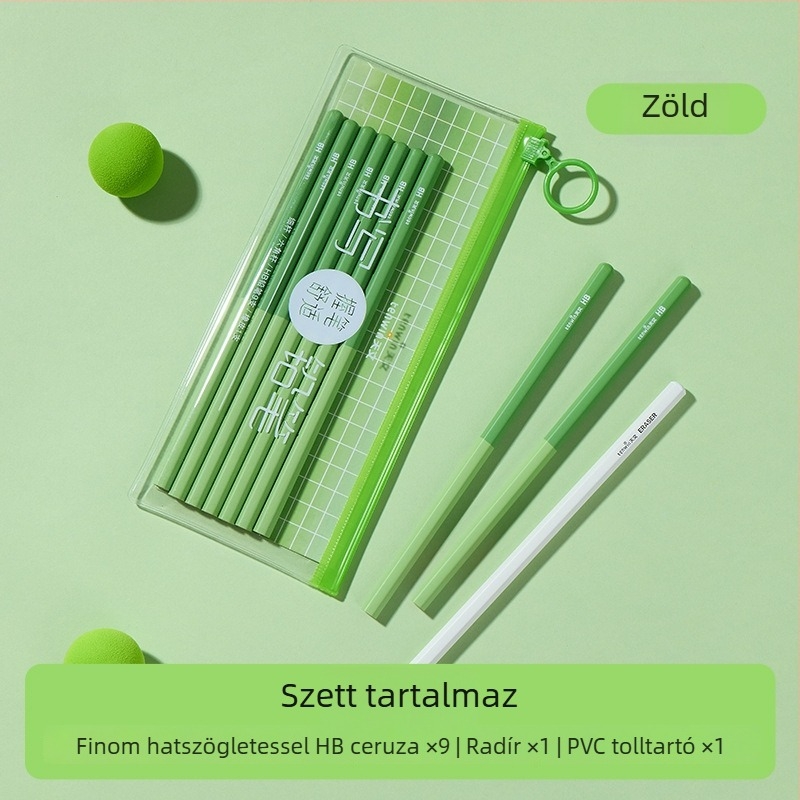 Hatszögletű HB ceruza és radír készlet általános iskolásoknak, első- és másodikosoknak