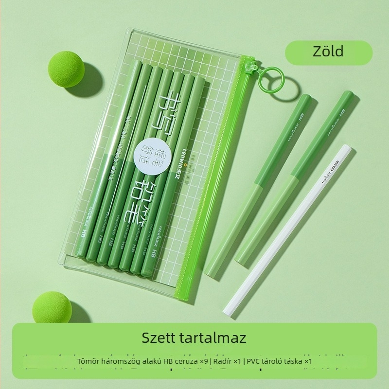 Hatszögletű HB ceruza és radír készlet általános iskolásoknak, első- és másodikosoknak