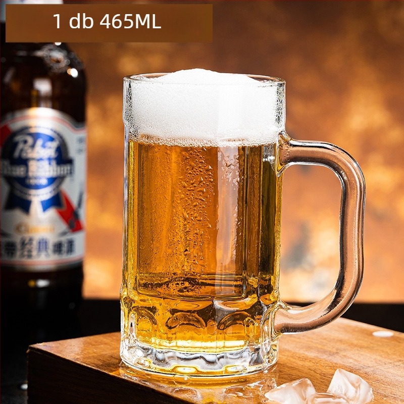 Nordic stílusú üvegpohár sörhöz, fogantyúval, 401-500 ml, nyomtatott logó, testreszabható, prémium