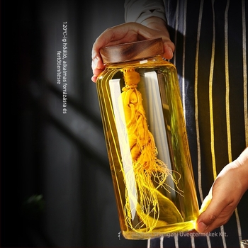 Akácfából készült fedéllel ellátott boroszilikát üveg, zárt otthoni gyümölcsborhoz