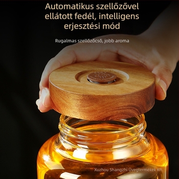 Akácfából készült fedéllel ellátott boroszilikát üveg, zárt otthoni gyümölcsborhoz