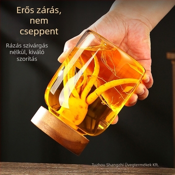 Akácfából készült fedéllel ellátott boroszilikát üveg, zárt otthoni gyümölcsborhoz