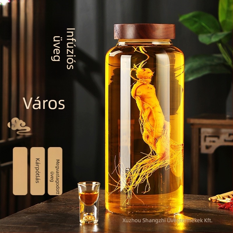 Akácfából készült fedéllel ellátott boroszilikát üveg, zárt otthoni gyümölcsborhoz