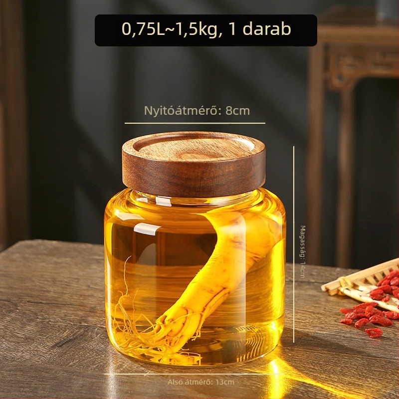 Akácfából készült fedéllel ellátott boroszilikát üveg, zárt otthoni gyümölcsborhoz