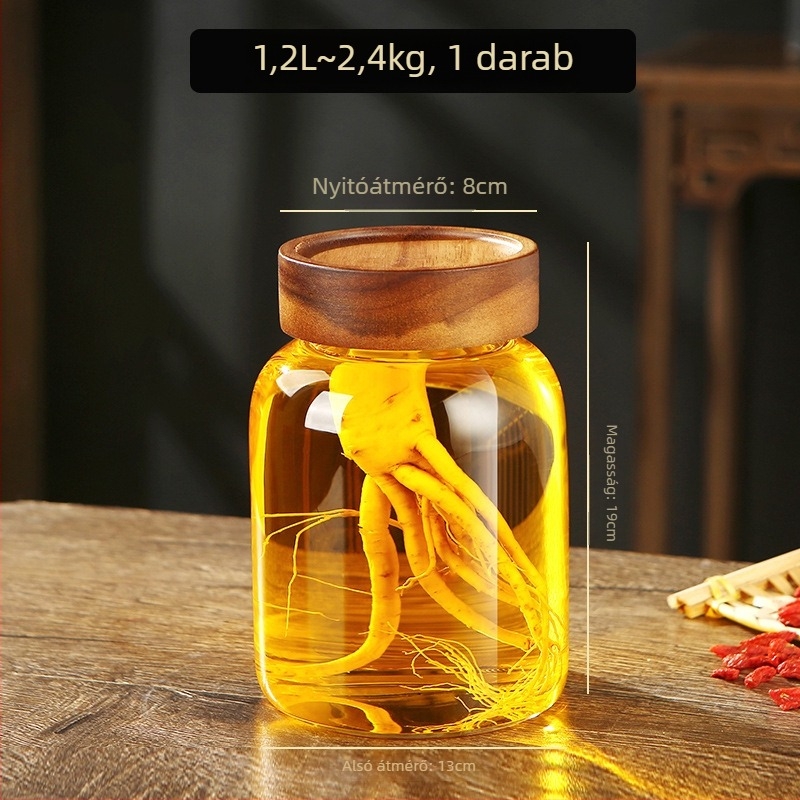 Akácfából készült fedéllel ellátott boroszilikát üveg, zárt otthoni gyümölcsborhoz