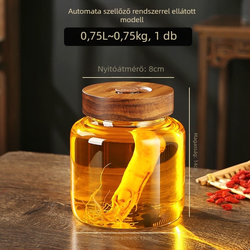 Akácfából készült fedéllel ellátott boroszilikát üveg, zárt otthoni gyümölcsborhoz