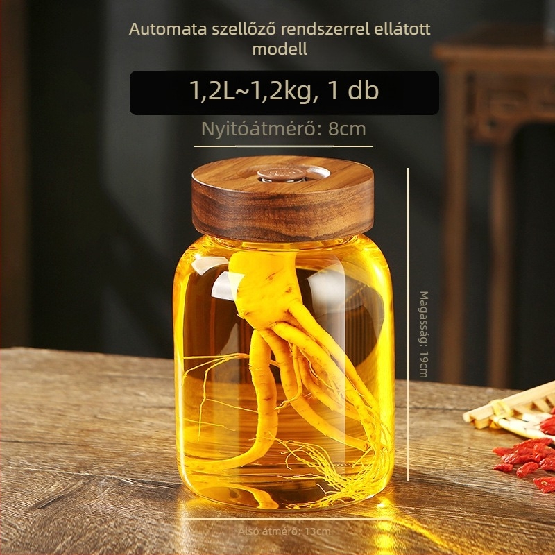 Akácfából készült fedéllel ellátott boroszilikát üveg, zárt otthoni gyümölcsborhoz