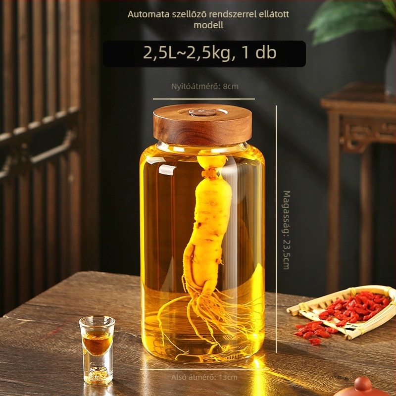 Akácfából készült fedéllel ellátott boroszilikát üveg, zárt otthoni gyümölcsborhoz