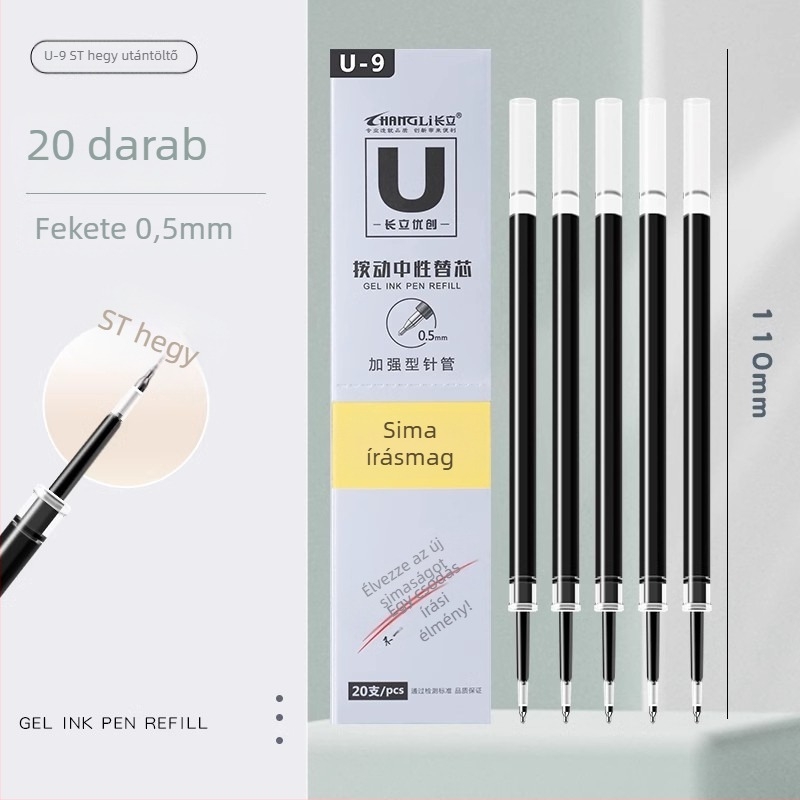Long-standing 0,5 mm tolltöltő patron kattanó tollhoz, kompatibilis az U9/U17/U20 modellekkel, műanyag, dobozos csomagolás