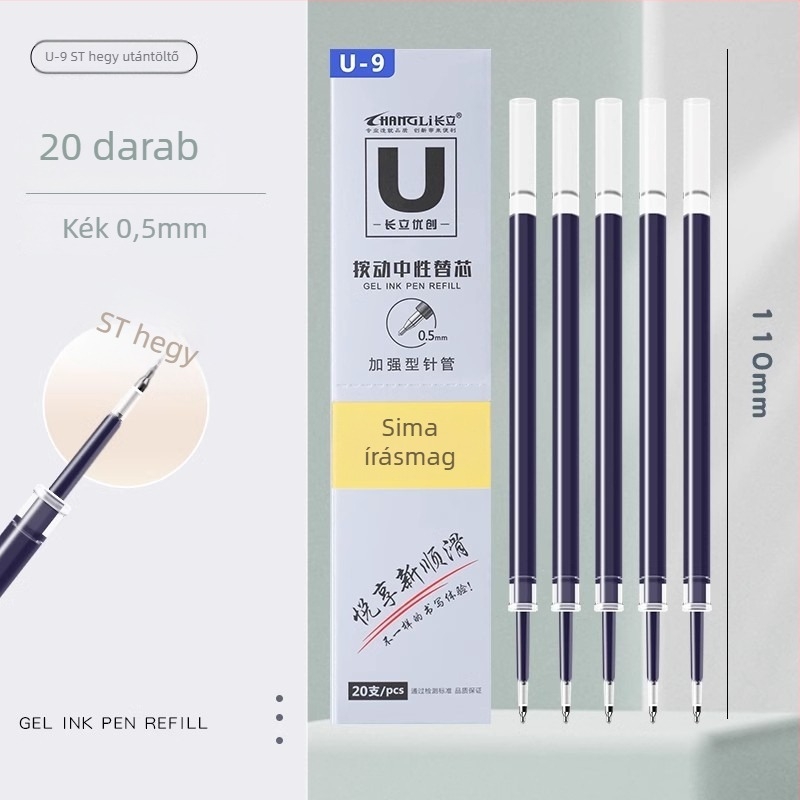 Long-standing 0,5 mm tolltöltő patron kattanó tollhoz, kompatibilis az U9/U17/U20 modellekkel, műanyag, dobozos csomagolás