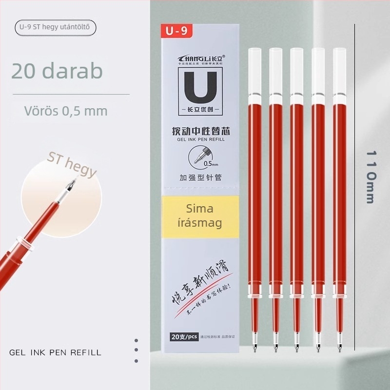 Long-standing 0,5 mm tolltöltő patron kattanó tollhoz, kompatibilis az U9/U17/U20 modellekkel, műanyag, dobozos csomagolás