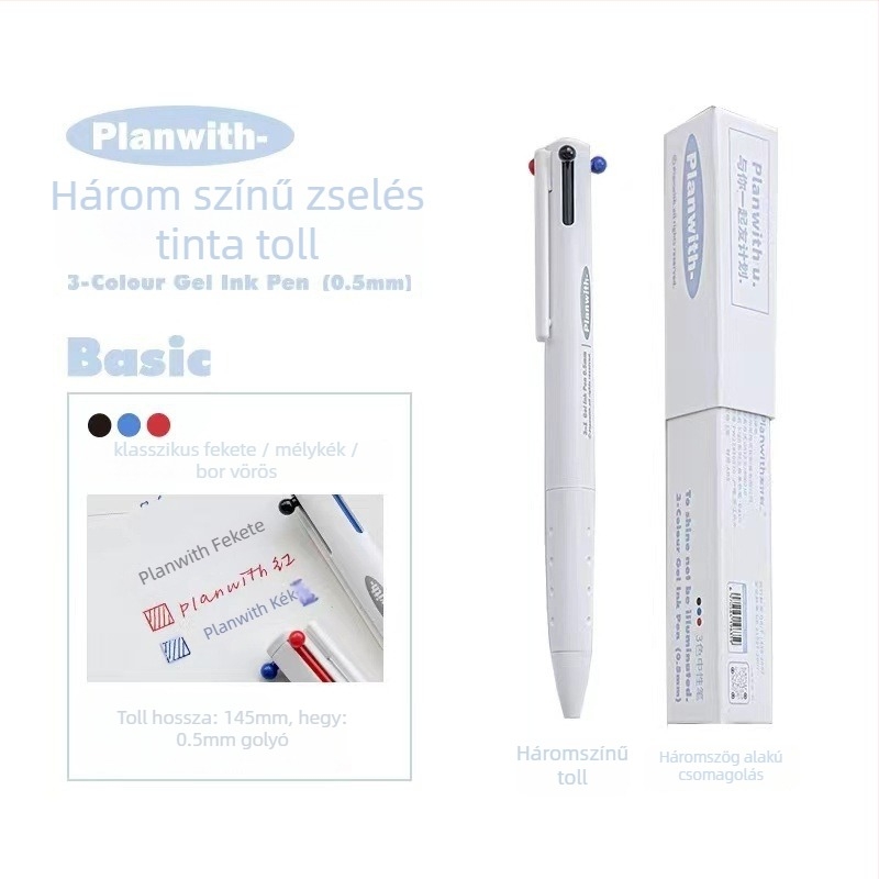 Háromszög alakú gél toll három színnel – gyorsan száradó tinta, műanyag test, Yu xian