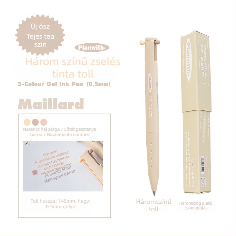 Háromszög alakú gél toll három színnel – gyorsan száradó tinta, műanyag test, Yu xian