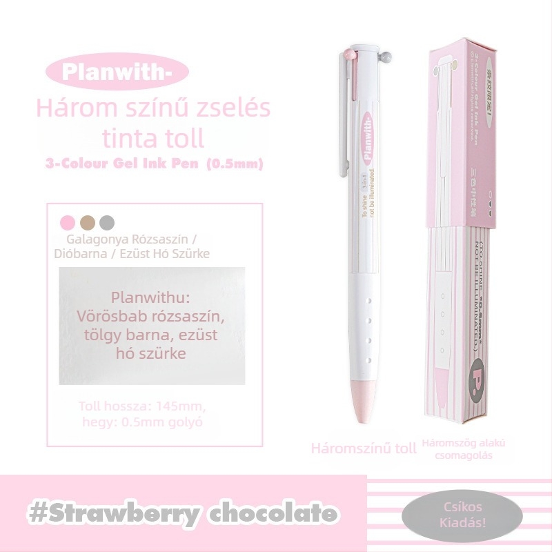 Háromszög alakú gél toll három színnel – gyorsan száradó tinta, műanyag test, Yu xian