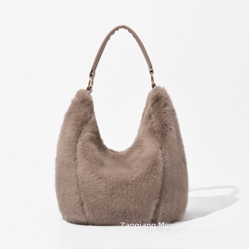 Plüss tote táska utcai stílusban, vízszintes négyzet alakú forma, cipzáras zárás