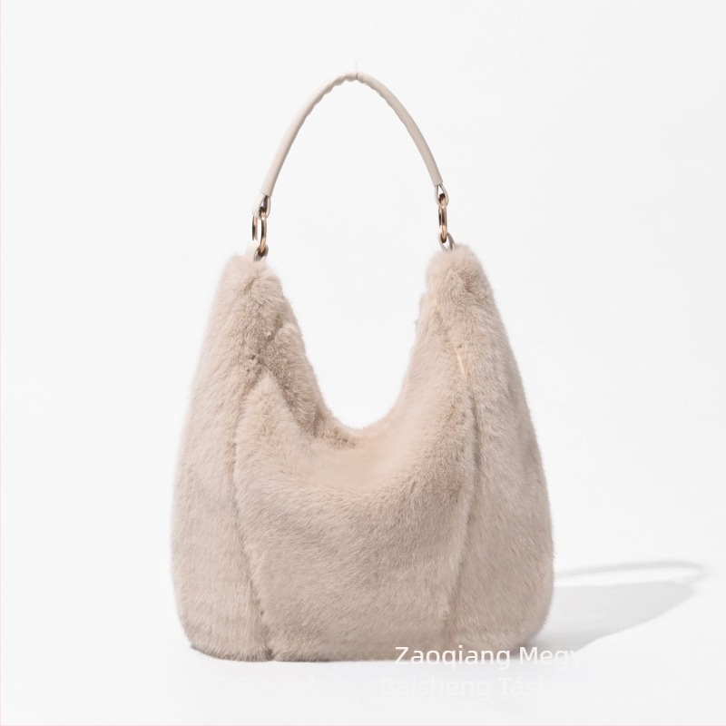 Plüss tote táska utcai stílusban, vízszintes négyzet alakú forma, cipzáras zárás