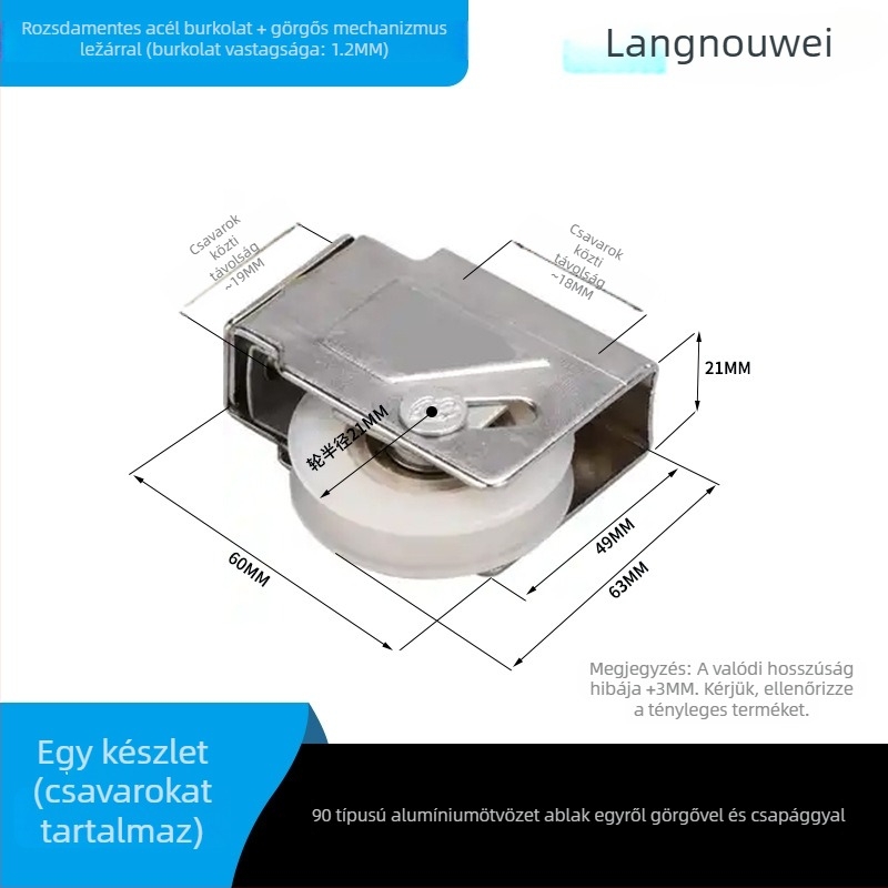 LM-2545 csúszóajtó görgő, Lonoway modell; anyagok: rozsdamentes acél, vas, nylon; gyártás a rajzok szerint; ajtók és ablakokhoz