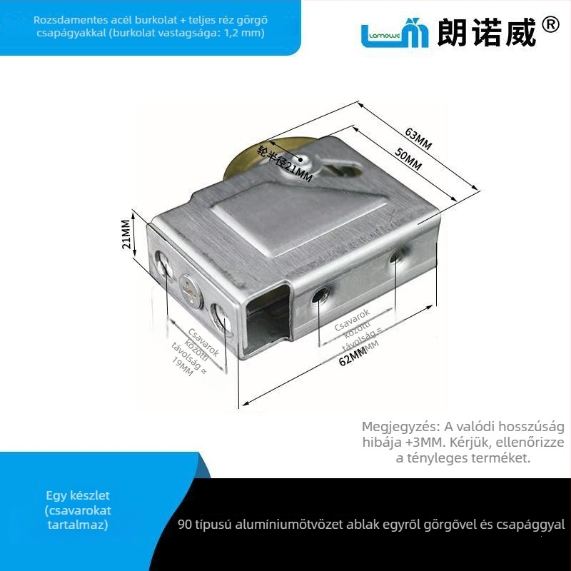 LM-2545 csúszóajtó görgő, Lonoway modell; anyagok: rozsdamentes acél, vas, nylon; gyártás a rajzok szerint; ajtók és ablakokhoz