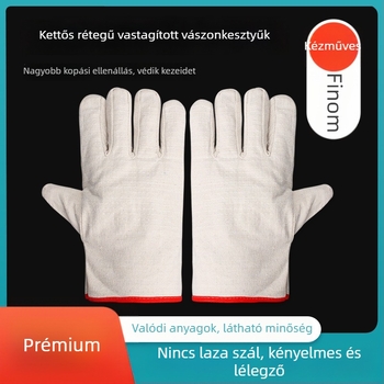 Munkakesztyű vászonból, kétrétegű, vastagított, teljes belső béléses, csúszásmentes, kopásálló, mechanikai megmunkálás és hegesztés céljára