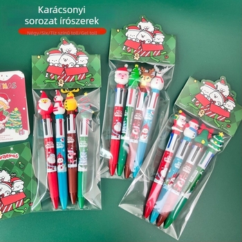 Nyomógombos golyóstoll, aranyos karikatúrás Mikulás dizájn, Wooden Grid márka