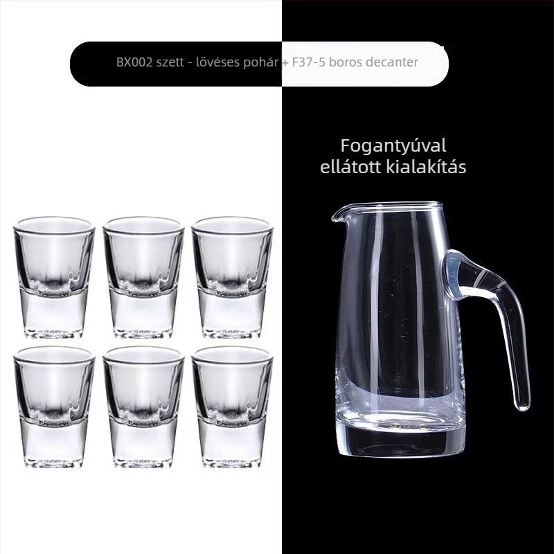 7 részes boros készlet: 6 pohár és osztó, üveg, retro stílus, egyedi logó nyomtatás