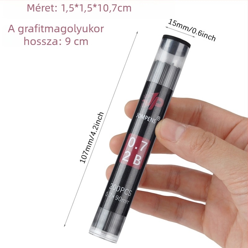 2B grafit töltőrefill mechanikus ceruzához, kerek cső, nagy kapacitás, modell Q3108/Q3109, műanyag