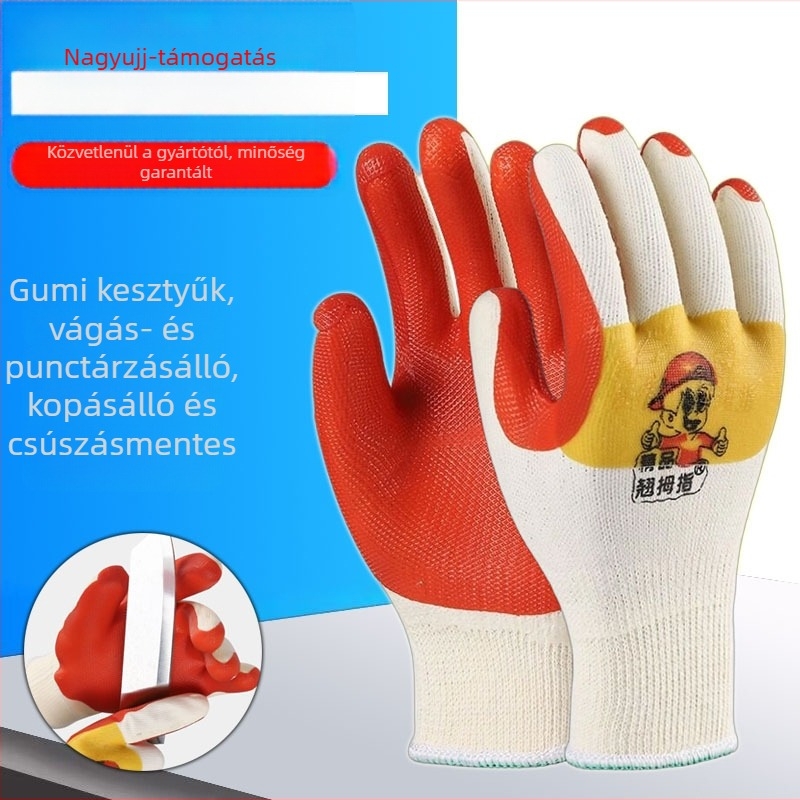 Munkavédelmi gumikesztyű megerősített ujjhegyekkel – vágás elleni, átszúrás elleni, csúszásmentes és kopásálló (Súly: 200 g)