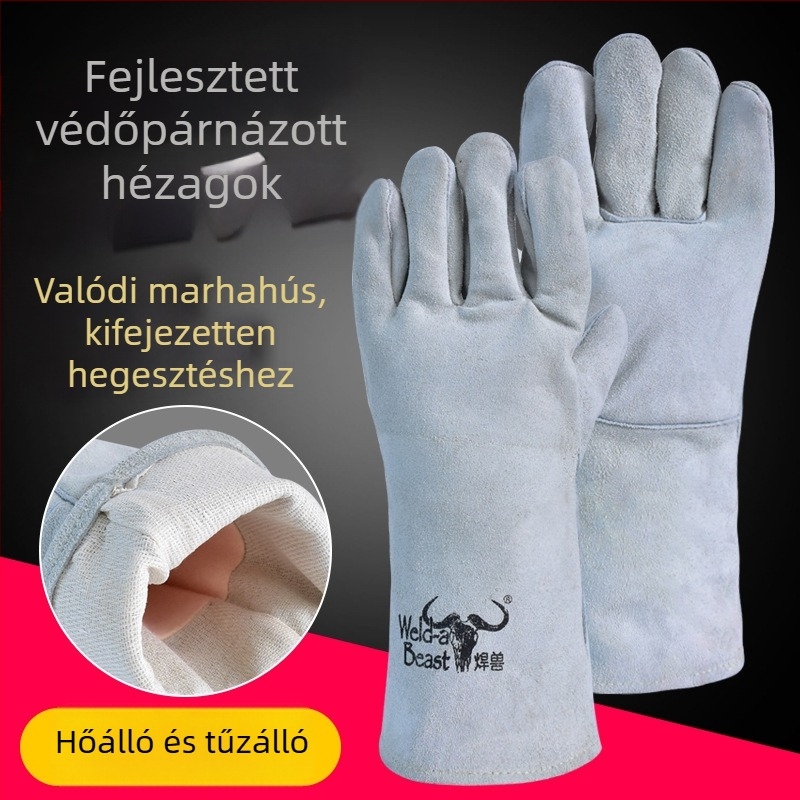 Welding Beast tehénbőrből készült hegesztő kesztyű hőszigeteléssel és tűzvédelmi funkcióval