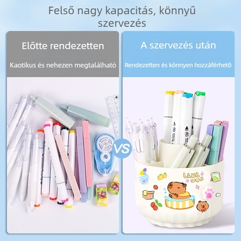 Öt rekeszes forgó tolltartó, műanyag kör alakú asztali szervező gyerekeknek
