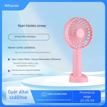 Kisméretű USB-s hordozható ventilátor, csendes működés, 3 sebesség, 500–800 mAh akkumulátor