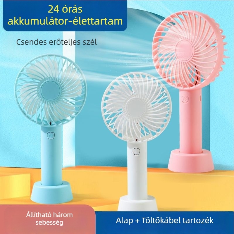 Kisméretű USB-s hordozható ventilátor, csendes működés, 3 sebesség, 500–800 mAh akkumulátor