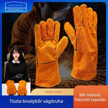 Hegesztő kesztyűk - varrat nélküli, puha tehénbőr, anti égés, magas hőmérséklet-állóság, kopásálló