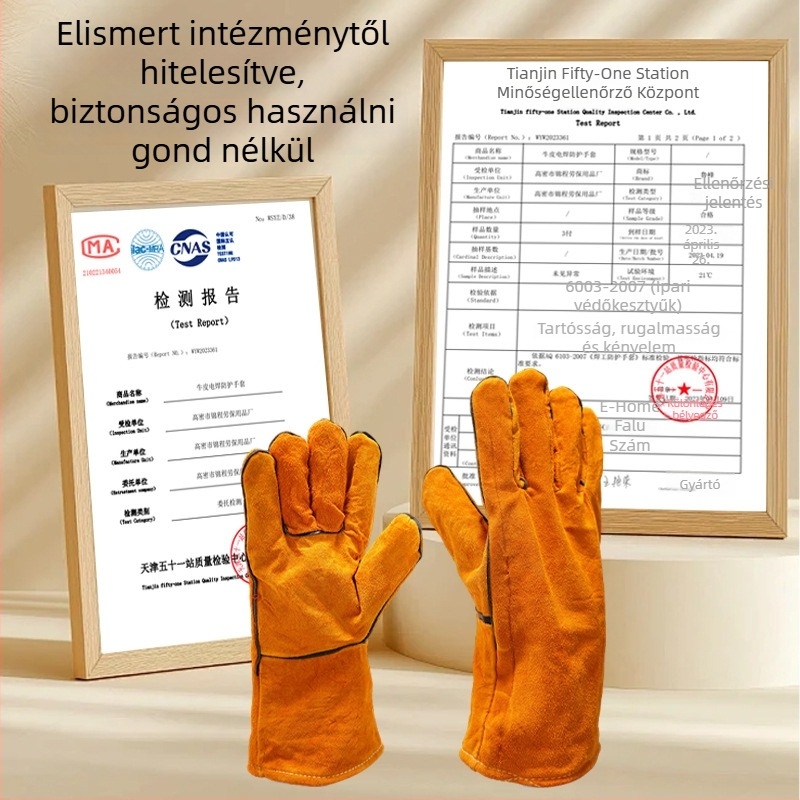 Hegesztő kesztyűk - varrat nélküli, puha tehénbőr, anti égés, magas hőmérséklet-állóság, kopásálló