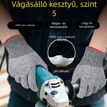 HPPE és acélhuzalból készült vágásálló kesztyű érintőképernyő-kompatibilitással — kopásálló, nagy szilárdságú, üvegipar, feldolgozás, építőipar