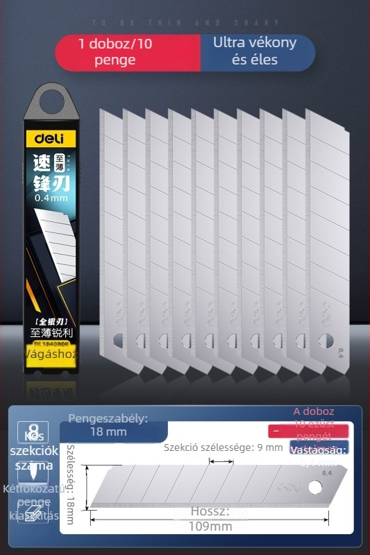 Deli DL018 ötvözött acél művészeti kés, penge 0,5×18×100 mm, tömeg 70 g