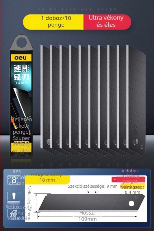 Deli DL018 ötvözött acél művészeti kés, penge 0,5×18×100 mm, tömeg 70 g