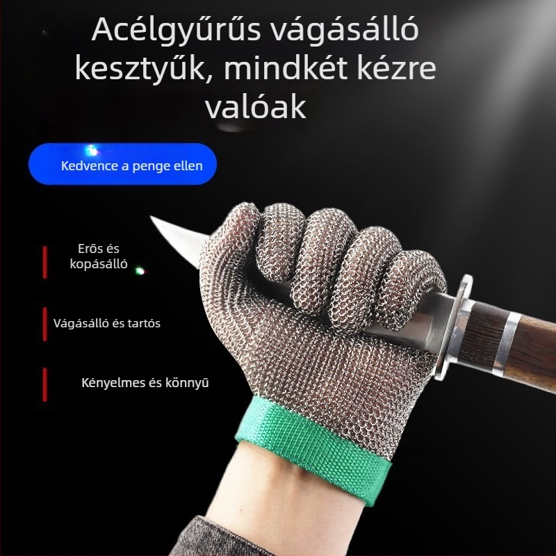 Vágásbiztos kesztyű acéldrót-megerősítéssel, vastított kivitel, nehéz ipari használatra