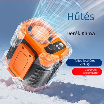 Derékra rögzíthető ventilátor klipsszel, beépített akkumulátor 300–500 mAh, 6 lapát, brushless motor, LED világítás, USB töltés