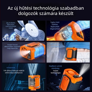 Derékra rögzíthető ventilátor klipsszel, beépített akkumulátor 300–500 mAh, 6 lapát, brushless motor, LED világítás, USB töltés