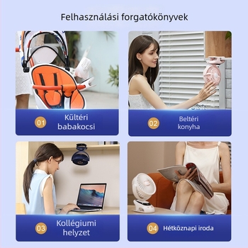 USB töltésű klipventilátor digitális kijelzővel, hordozható mini asztali ventilátor kollégiumhoz, beépített 6000mAh akkumulátor, 5 lapát, szénkefe nélküli motor, 5 sebesség
