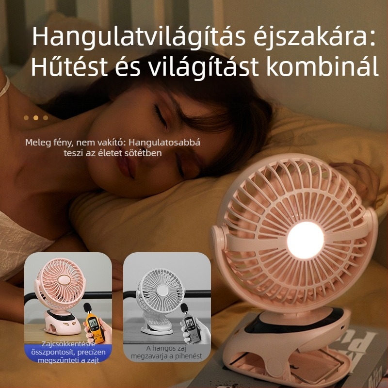 USB töltésű klipventilátor digitális kijelzővel, hordozható mini asztali ventilátor kollégiumhoz, beépített 6000mAh akkumulátor, 5 lapát, szénkefe nélküli motor, 5 sebesség