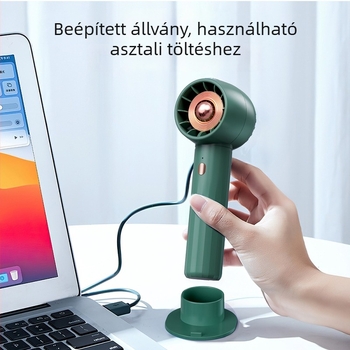 Kézben tartható lapát nélküli ventilátor beépített 1200–2000 mAh akkumulátorral, USB töltés, 3 sebesség, működési idő 1–3 óra