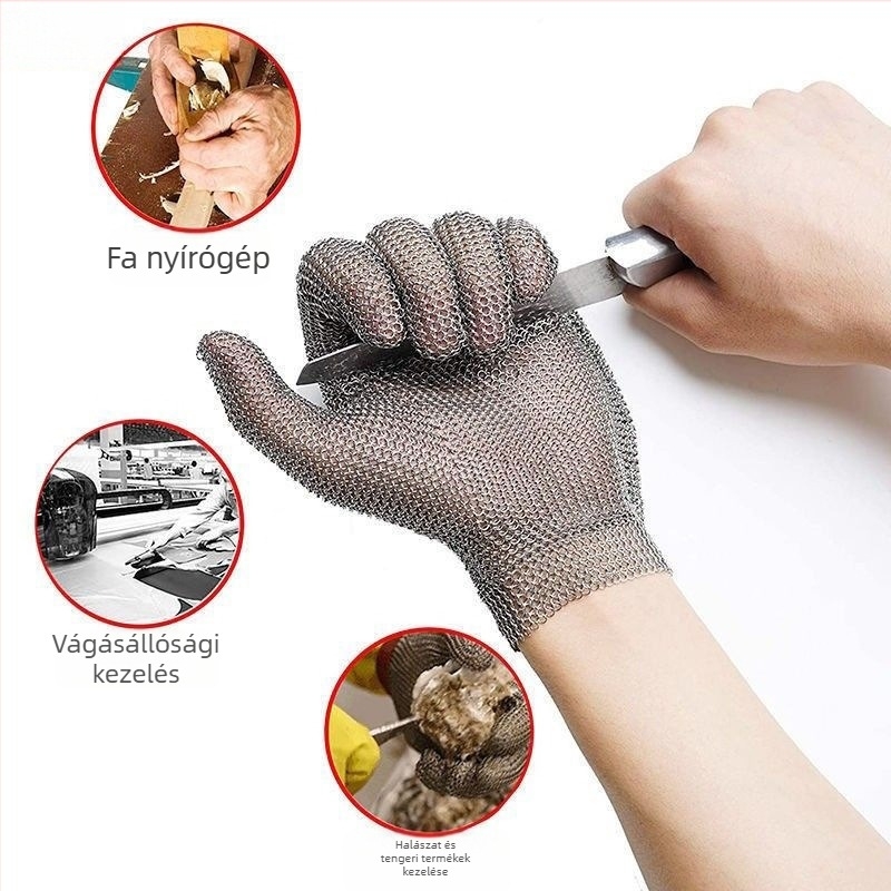 Vágásvédő kesztyű, 5. szintű vágásállósággal, fémek kezeléséhez, láncfűrész használatához, hentesüzemben és faragáshoz