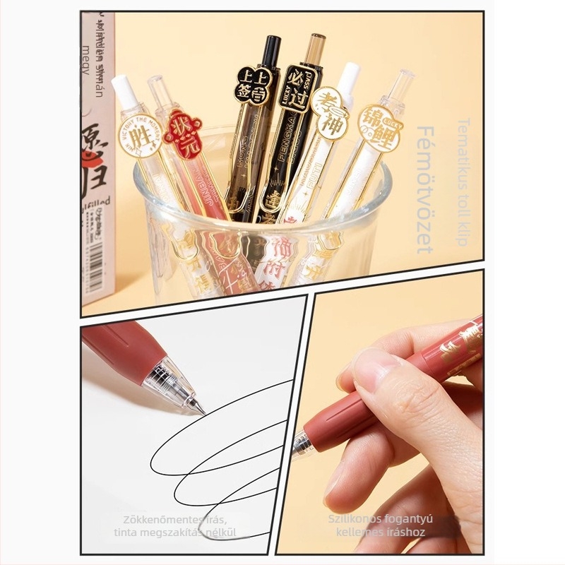 Nyomógombos gél toll tanulóknak, műanyag testtel, gyorsan száradó és sima írás, nem törölhető, hegye anyaga: más anyagok