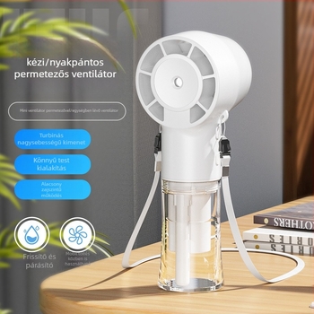 F10 Kézben tartható permetező ventilátor, USB-töltés, 1000–1200 mAh akkumulátor, 3 sebességfokozat, 6+ lapát, permetező funkció