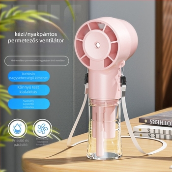 F10 Kézben tartható permetező ventilátor, USB-töltés, 1000–1200 mAh akkumulátor, 3 sebességfokozat, 6+ lapát, permetező funkció