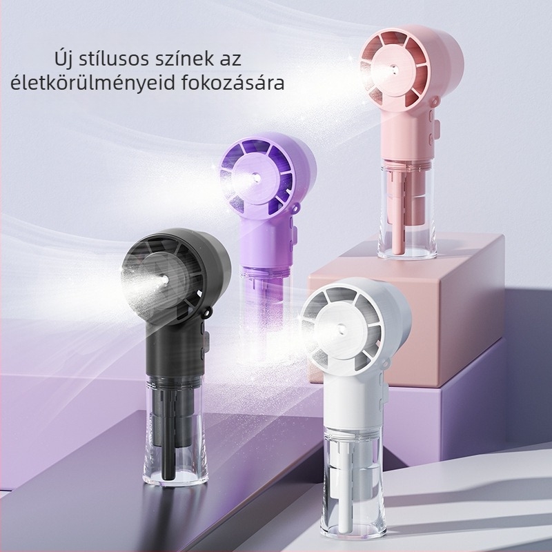 F10 Kézben tartható permetező ventilátor, USB-töltés, 1000–1200 mAh akkumulátor, 3 sebességfokozat, 6+ lapát, permetező funkció