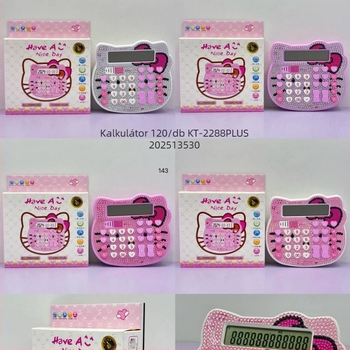 KT-2288 aritmetikai számológép nyolc számjegyű kijelzővel, napelemes működés, műanyag ház, kompatibilis gombatelepekkel.