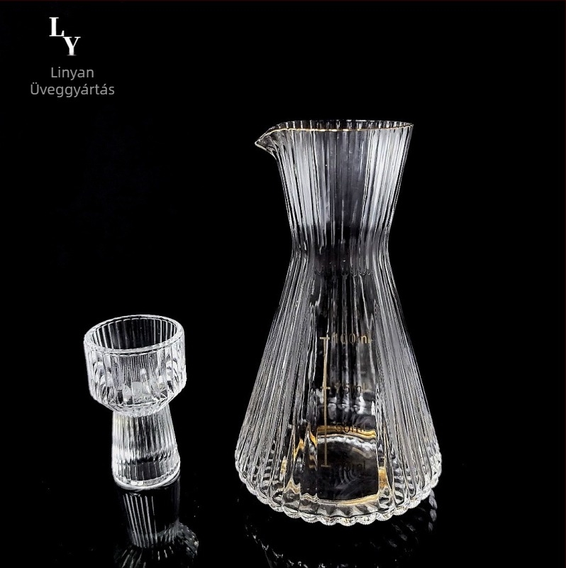 Bor készlet üveg dekantőrrel és poharakkal, peremmel, kínai stílusú, modern minimalista dizájn, Luxury Meow márka, nyomtatott logó, prémium minőség, 2021 nyara