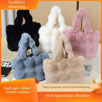 Plüss válltáska – friss és édes stílus, vízszintes négyszögletes forma, mágneszár, belső telefontartó zseb